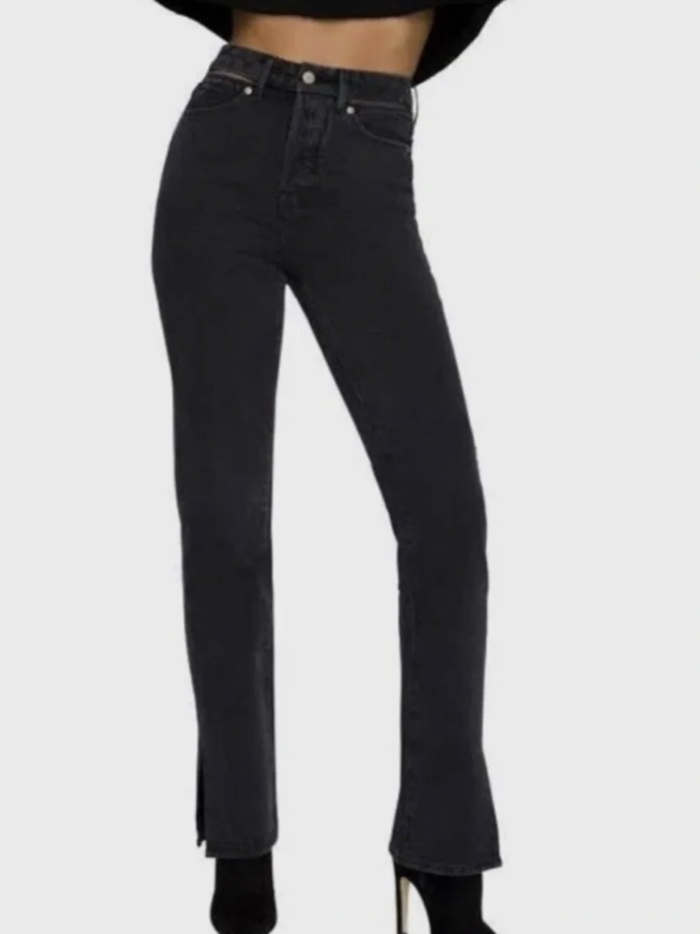 Good American Waist Cutout Black Skinny Jeans Sz 12/31 - Picture 2 of 8